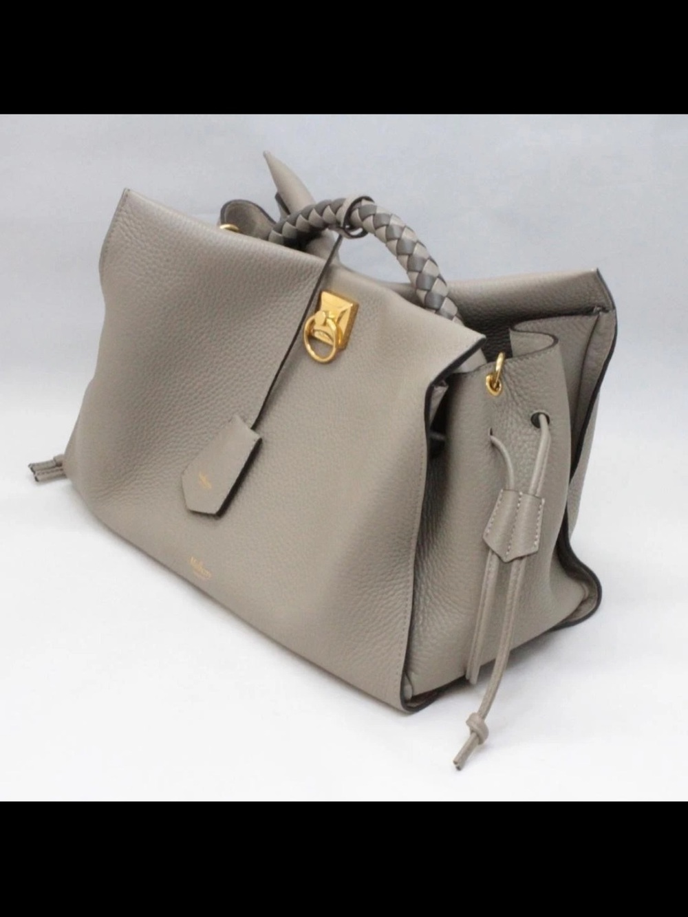 Mulberry Pebble-Grain Taupe Satchel with Braided Handle and Gold Hardware - Picture 7 of 13